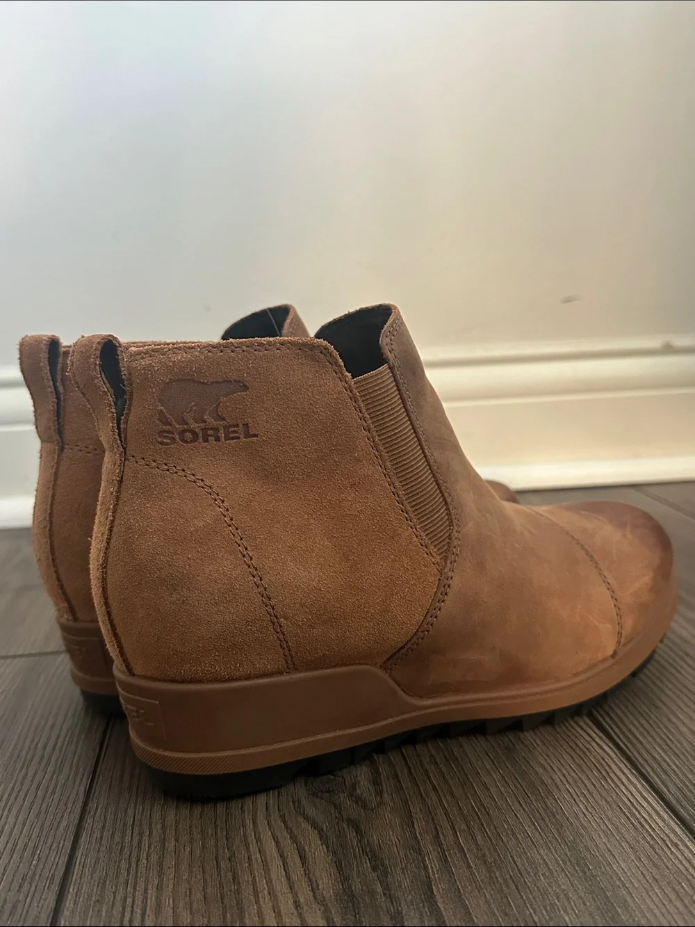 Sorel Womens Evie Boots‎ 7.5 Brown Leather Suede Chelsea Bootie Mid Wedge Heel